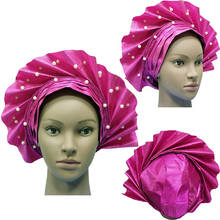Новинка Роскошные шляпы gele aso oke головной убор с бусинами AUK017 высокое качество Aso Oke Gele головной убор нигерийское традиционное свадебное использование 2024 - купить недорого