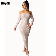 Off Shoulder Sexy Party Dress Women Backless Bandage Bodycon Dress Long Sleeve Back Split Sheath Elastic Midi Elegant Club Dress 2024 - buy cheap