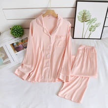 Autumn Ladies Cotton Viscose Pajamas Set Long-sleeved Long Trousers Cotton Sleepwear Pink Pizama Damska Bawelna Pyjamas Women 2024 - buy cheap