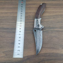Cuchillo de bolsillo de acero de Damasco VG10, cuchillo plegable afilado de alta dureza, para caza, supervivencia, para acampar al aire libre, novedad 2024 - compra barato