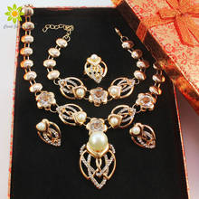 Gold Color Imitation Pearl Necklace Earrings Sets Fashion Romantic Clear Crystal Women Party Wedding Jewelry Sets+Gift Boxes 2024 - buy cheap