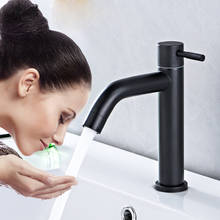 Grifo de lavabo de acero inoxidable para baño, grifería de agua fría única, grifo de grúa, color negro mate 2024 - compra barato