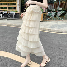 Faldas largas de chifón para mujer, faldas largas plisadas de 8 capas, con diseño de pastel blanco, negro y marfil, para verano 2024 - compra barato