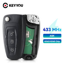 KEYYOU 3 кнопки Fob модифицированный раскладной дистанционный Автомобильный ключ 433 МГц 4D63 чип для FORD Focus Fiesta Mondeo с лезвием HU101 ASK 2024 - купить недорого