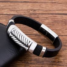 TYO New Fashion Stainless Steel Magnetic Black Leather Bracelet for Men and Women Jewelry Whosales Accessories Punk Rock Bangles 2024 - buy cheap