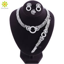 Moda dubai prata chapeado conjuntos de jóias para as mulheres contas africanas conjunto de jóias de casamento nupcial colar de cristal conjunto 2024 - compre barato