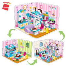 Qman 194pcs cidade blocos de construção kits amigos casa quarto cozinha modelo 3 em 1 deform modelo tijolos brinquedos educativos para meninas 2024 - compre barato