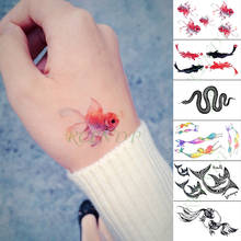Tatuaje temporal a prueba de agua pegatina pez dorado tiburón Animal tatuaje falso mano brazo Flash tatuaje para chico chica hombres mujeres 2024 - compra barato