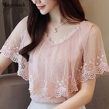 New Fashion Summer Blouse Women Clothing Butterfly Sleeve V Neck Lace Tops Blouses Oversized Chiffon Shirts Female Blusas 0788 2024 - buy cheap