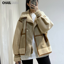 2022 Women Winter New Thick Warm Vintage Patchwork Suede Lambswool Biker Jackets Coat Chic Loose Faux Leather Outwear Top 2024 - buy cheap