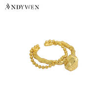 ANDYWEN-Anillo de cuentas de doble línea para mujer, de Plata de Ley 925, anillos ajustables, joyería especial gruesa grande 2021 2024 - compra barato