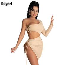 Sexy Co Ord Two Piece Set Women Skirt and Top Set Festival Clothing One Sleeve Lace Up Wrap Skirt Club Elegant 2 Piece Skirt Set 2024 - buy cheap