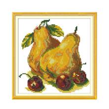 Pear and cherries cross stitch kit aida 14ct 11ct count print canvas cross stitches   needlework embroidery DIY handmade 2024 - buy cheap