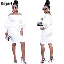 2021 Women Elegant White Off The Shoulder Bodycon Dress Lantern Long Sleeve Short Dress Sexy Night Club Evening Party Dresses 2024 - buy cheap