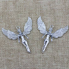 2 piezas de 48x55mm, nuevo estilo, Color plata antigua, mezcla de alas de Ángel de aleación, colgante Vintage para fabricación de joyas DIY 2024 - compra barato