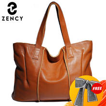 Zency 100% Genuine Leather Handbag Large Capacity Women Shoulder Bag Retro Tote Purse High Quality Hobos Brown Shopping Bags 2024 - buy cheap