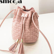 SMOOZA Women Shoulder Messenger Bags Tassel Bucket Handbags 2022 New Fashion Lingge Crossbody Bags Solid Color Leisure Mini Bag 2024 - buy cheap