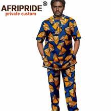 Conjunto de ropa africana para hombre, camisetas y pantalones con estampado bordado, Top corto, blusa de algodón con cera, chándal Bazin Riche, A2116002 2024 - compra barato