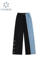 Calça jeans feminina, moda coreana outono 2020, urbana, solta, estilo harajuku, casual, cintura alta, perna larga 2024 - compre barato
