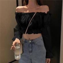 Women Top Sexy Blouse Off Shoulder Top Long Sleeve Club Party White Shirt Puff Sleeve Ruffle Tunic Crop Top Summer Tube TopTop 2024 - compre barato
