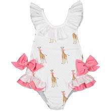 Spanish Baby Girls Swimwear with Bows for Kids Deer Bathing Suit Animal Pattern One Piece Fashion Beach Outfit Summer Clothing 2024 - buy cheap