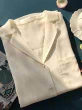 Blusa de oficina de seda de 100% para mujer, camisa blanca suave y Top con un solo bolsillo, primavera 2021 2024 - compra barato