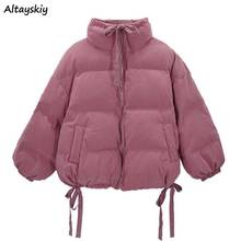Ulzzang женская зимняя куртка, парки, элегантная, розовая, с бантом, черепаха на шее, плотная, на шнуровке, большие размеры 2024 - купить недорого