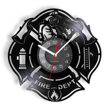 Relógio de parede de logotipo do departamento de bombeiros, relógio de parede bombeiro, decoração de casa, vintage, insígnia de vinil 2024 - compre barato