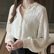 Блузка Для женщин Blusas Mujer De Moda 2021 с v-образной горловиной и длинными рукавами, в полоску, Шифоновая блузка рубашка Топы Для женщин s Топы и блузки D860 2024 - купить недорого