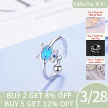 925 Sterling Silver Blue Cute Cat Opening Ring With Bell Pendant For Girls Christmas Gifts Fashion Jewelry S-R345 2024 - buy cheap