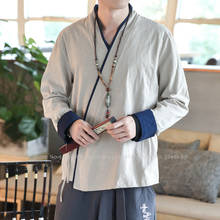 Китайский стиль Мужская футболка тройник топы традиционный Hanfu кардиган Кунг фу Тай Чи Униформа Тан костюм японское кимоно халаты льняное пальто 2024 - купить недорого