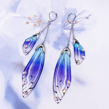 Minar Handmade Fairy Simulation Wing Earrings Insect Butterfly Wing Drop Earrings Enamel Rhinestones Earrings Romantic Jewelry 2024 - buy cheap