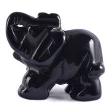Mini estatueta de obsidiana, estatueta de pedra natural de elefante, estátua esculpida em artesanato de 1.5 ", decoração de animais, chakra, decoração de cristal, feng shui, presente 2024 - compre barato