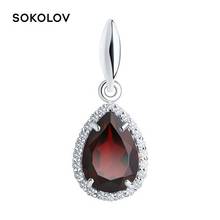 Pendant with Garnet SOKOLOV fashion jewelry silver 925 women's male, pendants for neck women 2024 - buy cheap