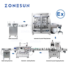 Zonesun linha de produção à prova de explosões automática completa inflamável líquido álcool pasta servo enchimento tampando máquina rotulagem 2024 - compre barato