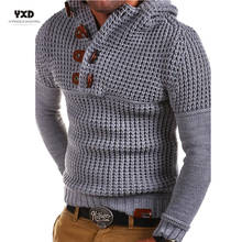 Suéter masculino liso pulôver, roupas masculinas quentes para o inverno, suéter masculino com capuz malha casual, roupas novas 2024 - compre barato