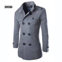 Zoeqo casaco masculino de lã, jaqueta slim casual, outono inverno, jaqueta e casaco masculino, gabardina dupla face 2024 - compre barato
