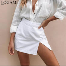LOGAMI High Waist Pencil Denim Skirts Womens Spring Summer Split Jean Wrap Skirt for Women Mini Skirt White Pink 2024 - buy cheap