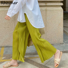 Wide Leg Pants Ulzzang Women Solid Ulzzang High Waist Green Trousers BF Pleated Loose Casual Elegant Chic School Girls All-match 2024 - buy cheap