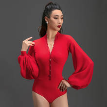 Puff Sleeve Latin Dance Tops Female Adult Latin Practice Wear Black One Piece ChaCha Samba Ballroom Competition Costume DNV15129 2024 - buy cheap
