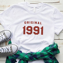 Camiseta Original de 30 cumpleaños 1991 para mujer, Camisetas estampadas informales, camiseta de manga corta Tumblr de algodón, Tops de talla grande, envío directo 2024 - compra barato