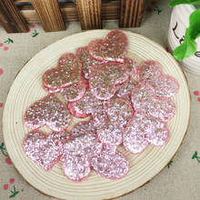 Kawaii Flatback DIY Dark Pink Heart With Glitter Resin Cabochon Flat Back Accessories Hair Bow Embellishments Crafts:32*37mm 2024 - buy cheap