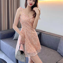 Real shot elegant sexy party sling mesh gown dress 2022 new fashion retro sleeveless tight dress Slim stretch mini dress 2024 - buy cheap