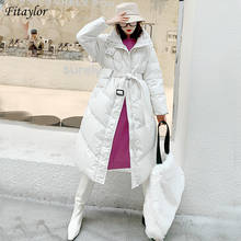 Fitaylor Winter Stand Collar Long Puffer Jacket Women 90% White Duck Down Thick Coat Female Loose Belt Pocket Warm Snow Outwear 2024 - buy cheap