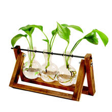 Terrarium Creative Hydroponic Plant Transparent Vase Wooden Frame vase decoratio Glass Tabletop Plant Bonsai Decor flower vase 2024 - купить недорого