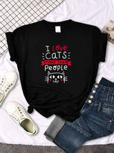 Camiseta con estampado "I Love Cats More what People" para mujer, ropa Vintage de estilo coreano, camisetas góticas de cuello redondo para mujer 2024 - compra barato