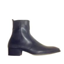Preto & street novo calço preto com zíper masculino vestido botas jeans couro legítimo de luxo vestido social botas artesanais 2024 - compre barato