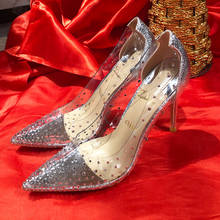 Zapatos de boda transparentes con diamantes de imitación para mujer, calzado de punta estrecha, stiletto de cristal, pvc, Otoño, 2020 2024 - compra barato
