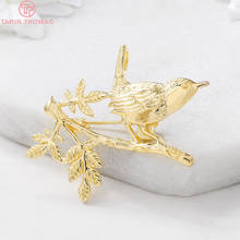 Rama de árbol de latón chapado en oro de 24K con pájaros, broche de alta calidad, accesorios para hacer joyas, 35x33MM, 2 uds. 2024 - compra barato