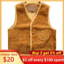 2022 Yellow American Casual Style Genuine Leather Vest Men Single Breasted Large Size 4XL Real Natural Cowhide Spring Coat 2024 - buy cheap